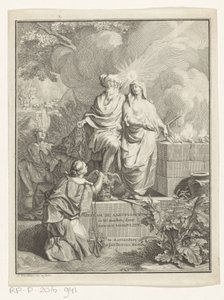 Portada alegórica con el patriarca Abraham y la verdad Página de título para: Arnold Hoogvliet, Abraham el Patriarca, en XII Boeken, 1728 de Jan Wandelaar