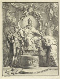 En el trono, Adrián VI Título de la página para: Burmann, Kasper. Hadrianus VI o anlecta historia de Hadrianus, el sexto papa romano, 1727 de Jan Wandelaar