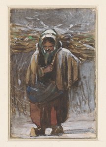 Mujer de granjero con troncos a la espalda en un paisaje invernal de Jan Weissenbruch