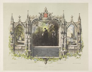 Placa conmemorativa de Laurens Coster en las festividades que rodearon la inauguración de la estatua en Haarlem, 1856 Laurens Jansz. Coster 1423 (título sobre objeto)