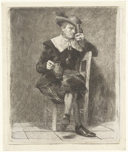 Hombre con jarra y vaso en una silla de Jan Weissenbruch