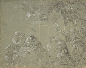 Tentación de San Antonio (recto), Paisaje fantástico (verso), ca. 1520