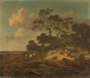 Paisaje de dunas con cazadores descansando de Jan Wijnants