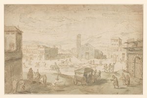 El mes de febrero: escena de Cuaresma en una plaza italiana de Jan Wildens