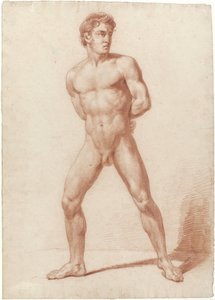 Hombre desnudo de pie, con los brazos en la espalda de Jan Willem Pieneman