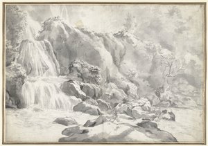 Vista de la cascada de Tivoli con un dibujante de Jan Worst (attributed to)