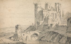 Castillo en ruinas sobre un río de Jan Wyck