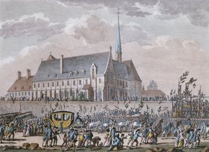La familia real francesa pasa por el Convento de Passy en su viaje de Versalles a París el 6 de octubre de 1789