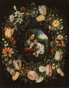 Madonna y Niño en una guirnalda de flores, c.1625 de Jan and Balen, Hendrik van Brueghel