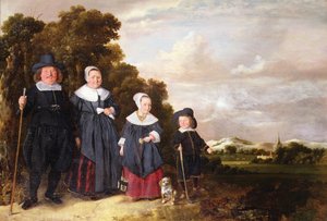 Retrato de grupo de una familia (óleo sobre tabla) de Jan or Johannes Hals