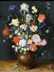 Ramo en jarrón de barro, hacia 1609 (óleo sobre madera) de Jan the Elder Brueghel