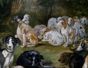 Perros, (detalle) de Diana y Ninfas a punto de partir