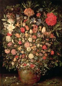 Gran ramo de flores en una tina de madera de Jan the Elder Brueghel