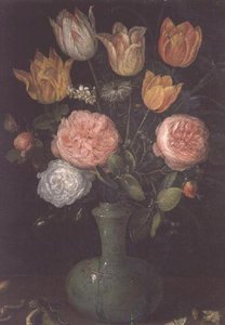 Jarrón de Flores con Diamantes en la Mesa de Jan the Elder Brueghel
