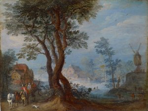 Paisaje de pueblo con figuras, c.1603 de Jan the Elder Brueghel