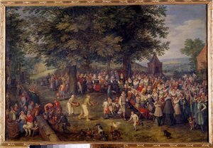 Banquete de bodas. Escena de cena de boda en un pueblo. Pintura de Jan Bruegel (o Breugel o Brueghel o Breughel) el Viejo conocido como Bruegel de Terciopelo (1568-1625) siglo XVII. Madrid, Museo del Prado