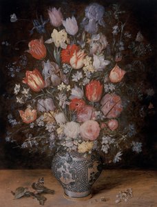 Bodegón de flores en una bañera de madera de Jan the Younger Brueghel