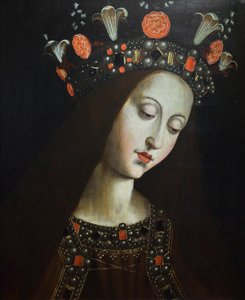 La virgen coronada, según Hubert y Jan van Eyck (óleo sobre madera) de Jan van (after) Eyck