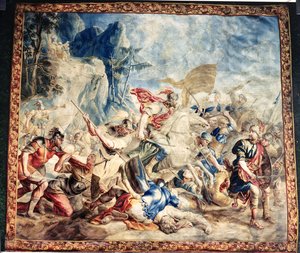 La batalla de los israelitas y los amalecitas, del taller de Frans y Pieter van der Borcht de Jan van (after) Orley