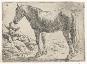 Caballo de pie con jinete en reposo
Paisajes con caballos (título de la serie) de Jan van Aken