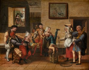 Escena de pub (óleo sobre madera) de Jan van Amstel