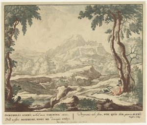 Paisaje con dos pastores junto a un árbol
Escenas del poemario de Virgilio Bucólica (título de la serie)