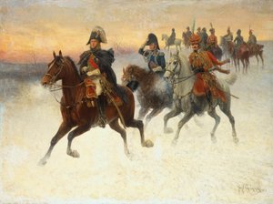 El mariscal Ney y Napoleón y sus tropas durante la campaña rusa (óleo sobre lienzo) de Jan van Chelminski
