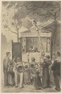 Espectadores ante un espectáculo de marionetas de Jan van Essen (possibly)