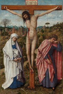 Alemán: Die Kreuzigung Christi Cristo en la Cruz con la Virgen y San Juan de Jan van Eyck