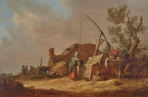 Un paisaje con una mujer junto a un pozo de Jan van Goyen