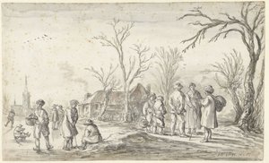 Figuras en un pueblo en invierno de Jan van Goyen