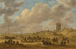Venta de pescado en la playa de Egmond de Jan van Goyen