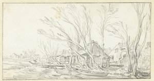 Paisaje con árboles desnudos torcidos para granjas de Jan van Goyen
