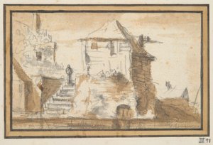 Dos edificios con una escalera de Jan van Goyen