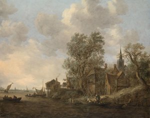 Vista de un pueblo en un río de Jan van Goyen