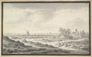 Vista de un río con dunas en primer plano de Jan van Goyen