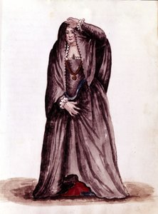 Una cortesana veneciana en el siglo XVIII. Dibujo en acuarela y tinta del manuscrito "Costumbres de los venecianos" de Jan van Grevenbroeck (o Giovanni Grevembroch) (1731-1807)