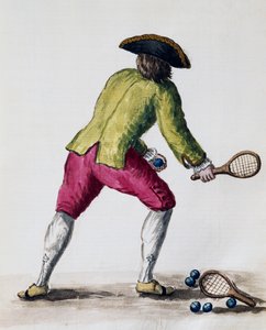 Hombre jugando con raqueta y pelotas, del Libro Ilustrado de Trajes Venecianos, Italia