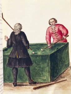 Dos nobles venecianos jugando al billar, por Jan Grevenbroeck (1731-1807), grabado, Italia