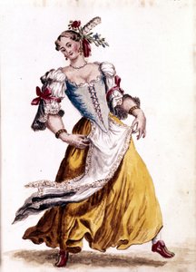 Baile veneciano. Dibujo en acuarela y tinta del manuscrito “Costumbres de los venecianos” por Jan van Grevenbroeck (o Giovanni Grevembroch) (1731-1807) de Jan van Grevenbroeck