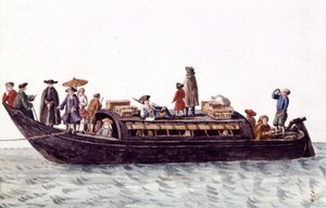 Barco de la laguna de Venecia para transporte de personas y mercancías. Dibujo en acuarela y tinta del manuscrito 