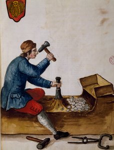 Trabajador en la casa de la moneda, ilustración del libro ilustrado de trajes venecianos