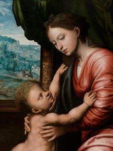Detalle de la Virgen con el Niño (óleo sobre tabla)