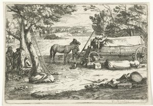 Paisaje con carro y figuras de Jan van Huchtenburg