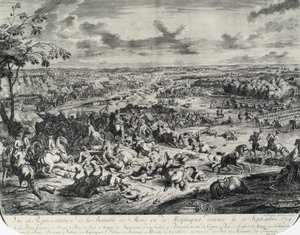 Escenas de batallas de: Dumont et Rousset, Histoire militaire du Prince Eugene (1663-1736), serie de ocho grabados. de Jan van Huchtenburgh