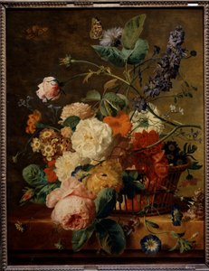 Cesta de flores con mariposas de Jan van Huysum