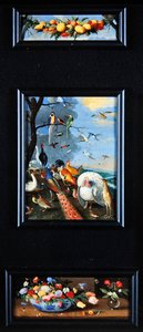 Bodegón - guirnalda de frutas, varios pájaros, ramos de flores de Jan van Kessel the Elder