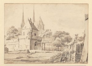 Vista de la Bergpoort y Bergkerk en Deventer de Jan van Kessel
