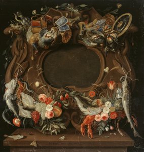 Marco del medallón con una representación alegórica de los cuatro elementos de Jan van Kessel the Elder