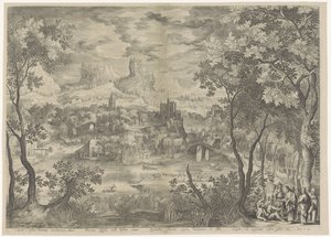 Landschap conoció a Christus die een demon uitdrijft bij een stomme man Expulsa al miserable Señor Cacodaemona, obsesionado con el mito, pronuncia palabras elocuentes a los espíritus, Cristo domina a los estigios y los obliga a entregar su asiento al imper de Jan van Londerseel
